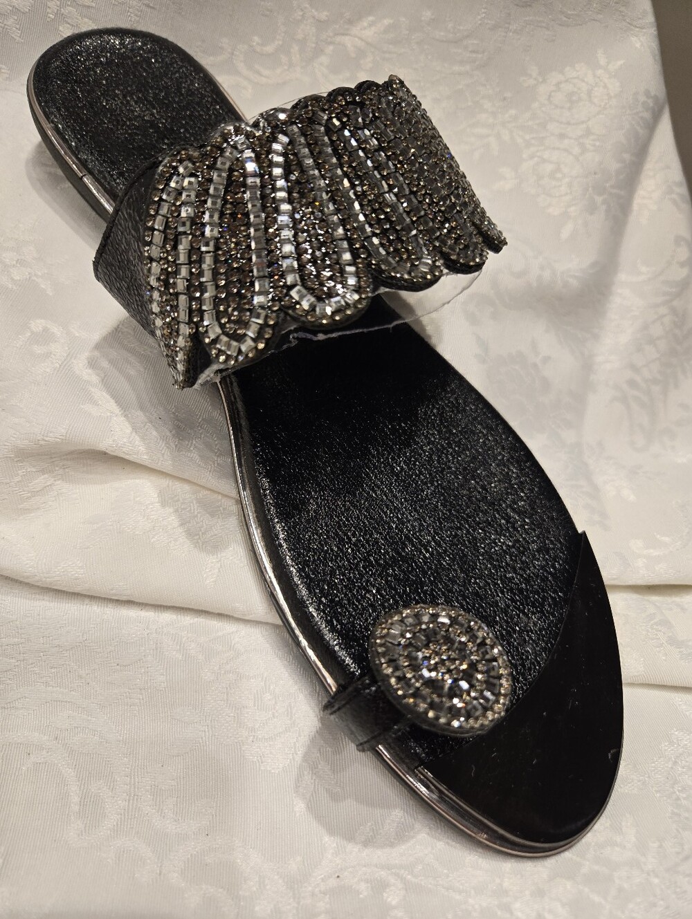 Black Jeweled Slide Sandal - Women's Slip-On